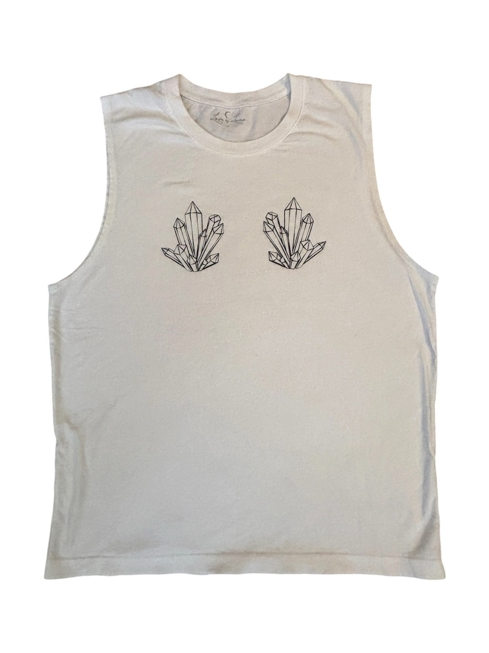 Love by Luna Cream Sleeveless Tank with Crystal Line Art